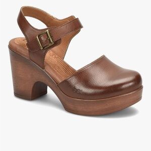 b.o.c. Brown Leather Platform Mules with Chunky Heel